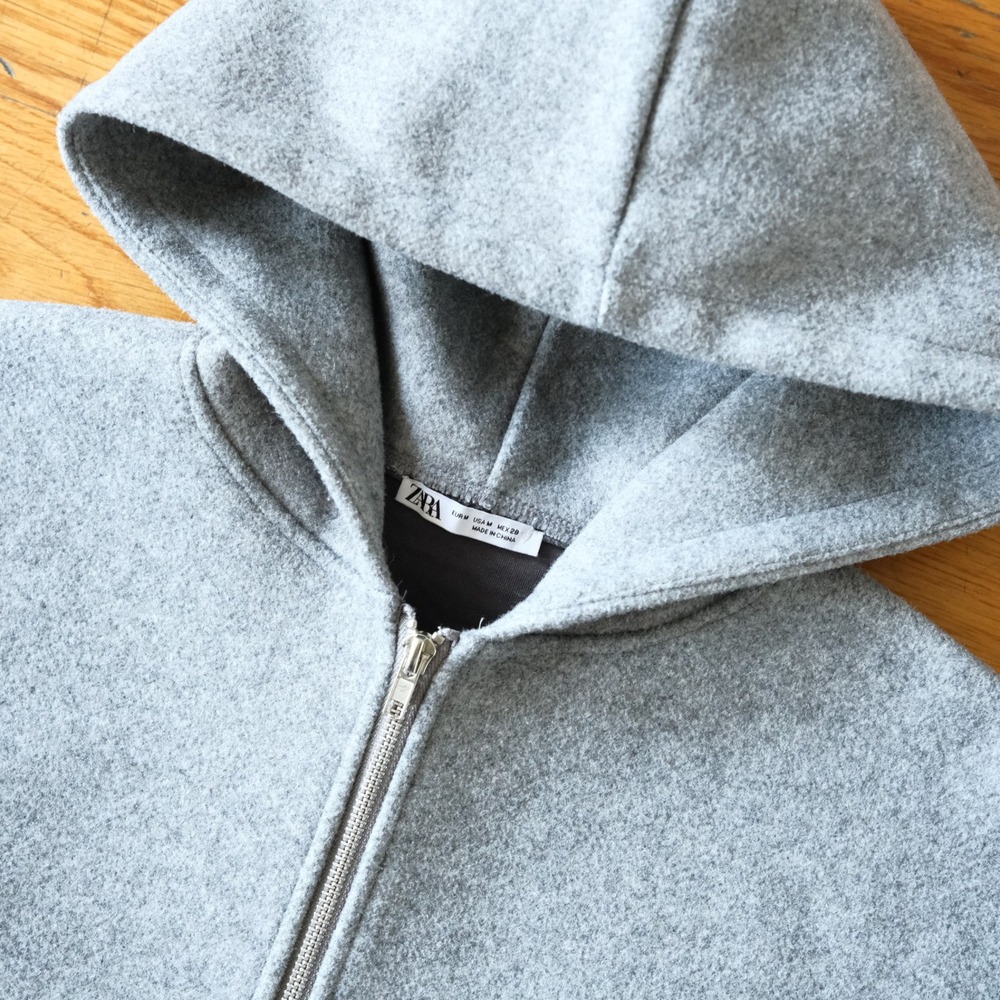 Zara Full Zip Hoodie Gray Textured Knit Boxy Relaxed Fit Sz M Streetwear Zip Up - Picture 2 of 9